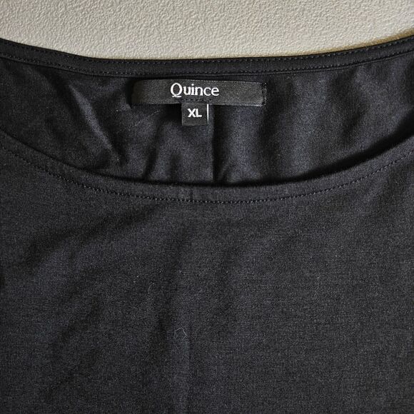 Quince Tencel Jersey Ruched Waist Dress Black Short Sleeve XL Lined Cap Sleeve - Picture 4 of 9